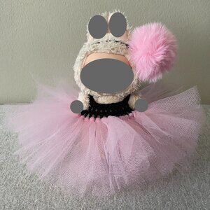 Handmade Crochet Black Pink Ballerina Princess Tutu for 17cm Doll 2-Piece Set